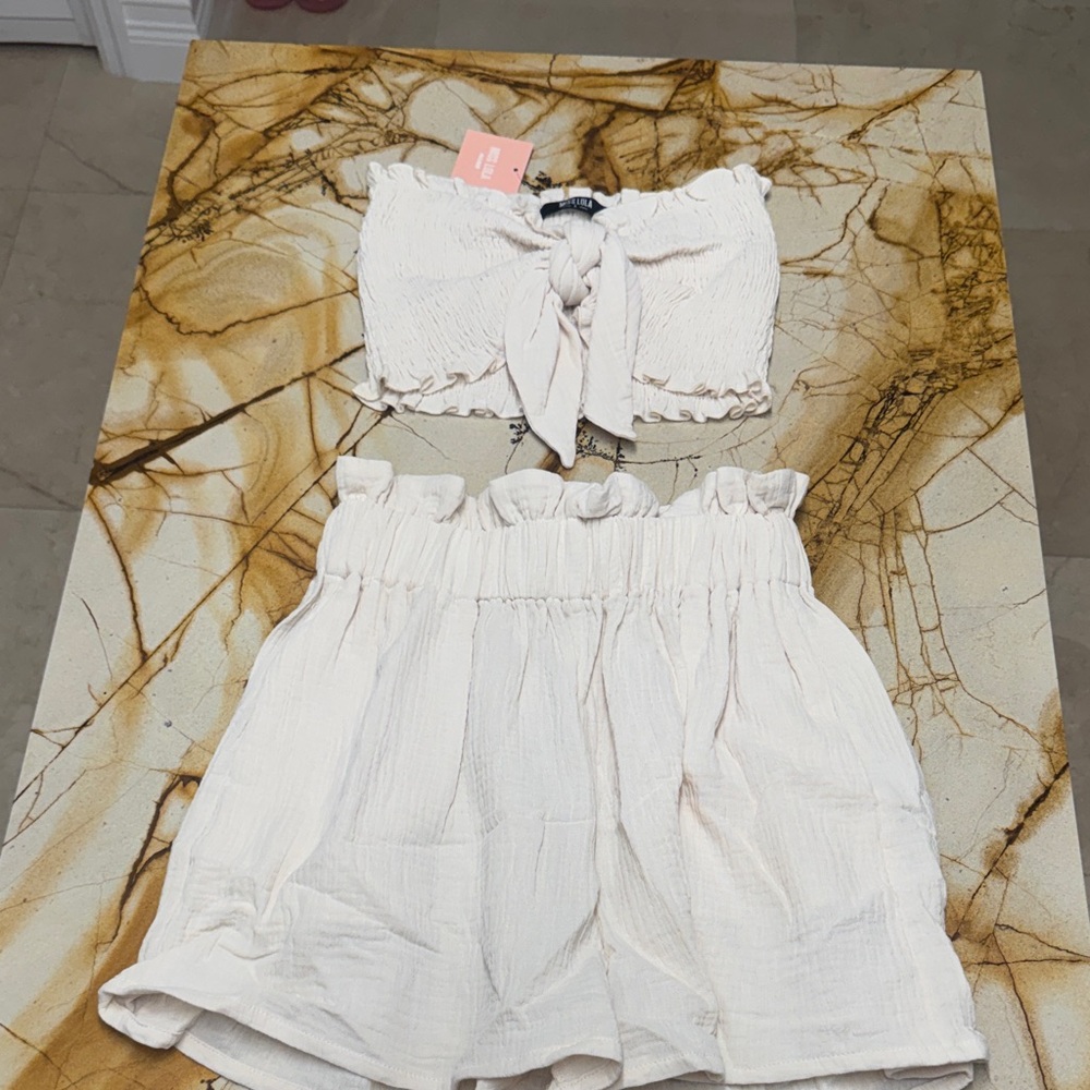 Miss Lola Cream Textured Two-Piece Set